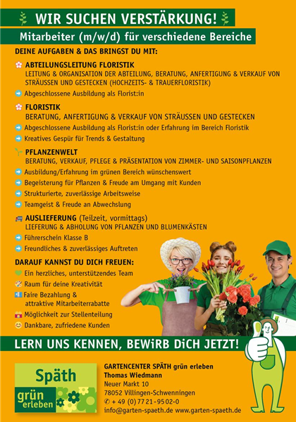 Wir suchen Verstärkung bei den Zimmer- und Saisonpflanzen