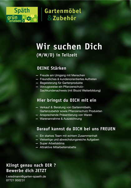 Wir suchen Verstärkung im Bereich Gartenmöbel & Zubehör 
